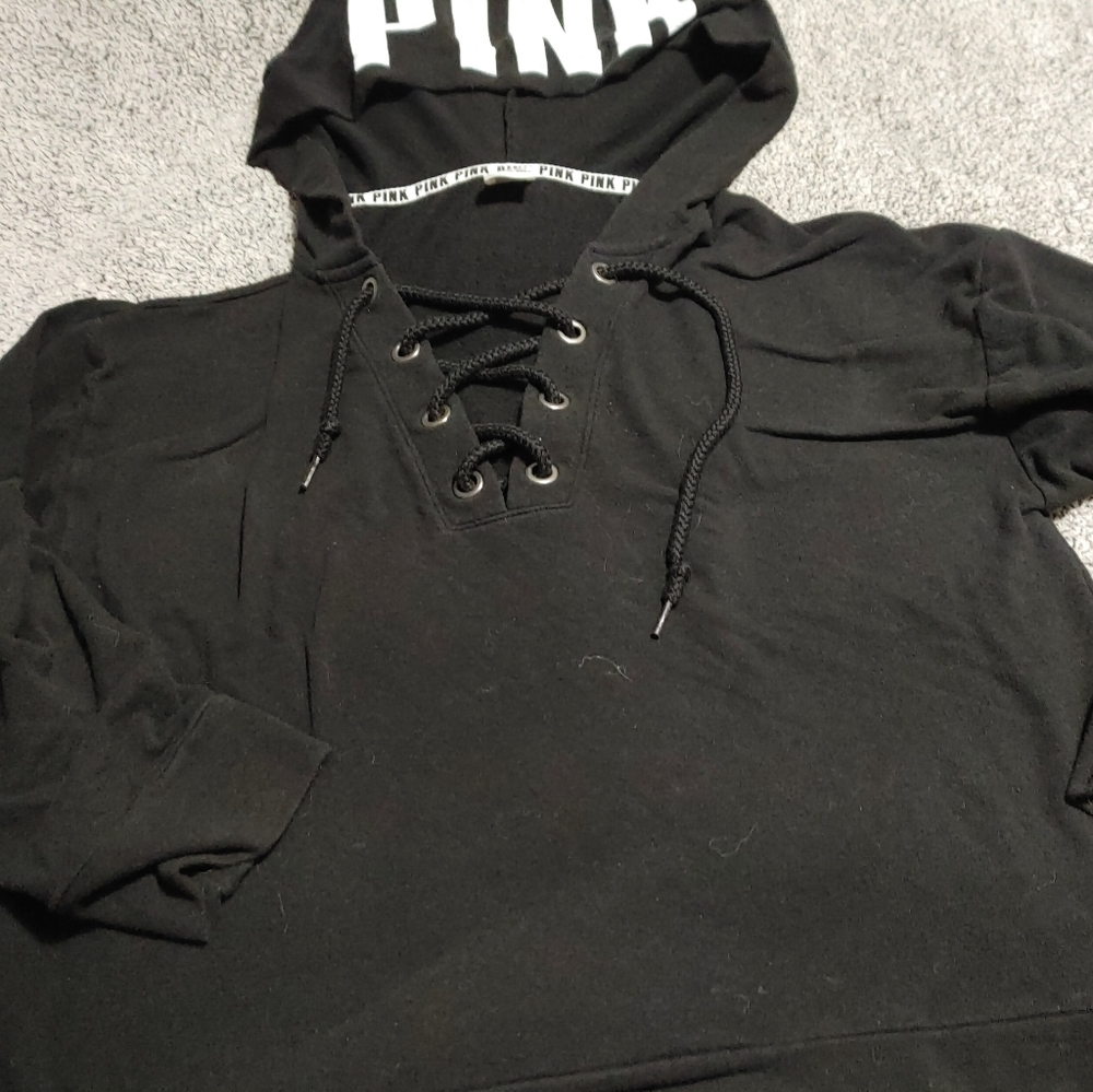 Vs pink black criss cross hoodie